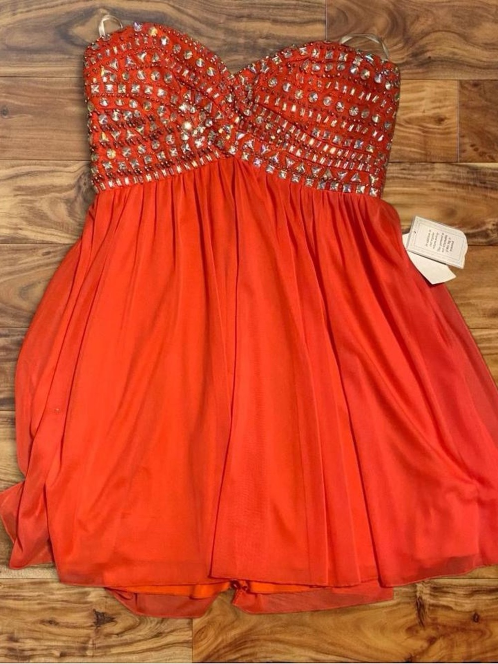 B Darlin Beaded Strapless Orange Party Dress for Girls